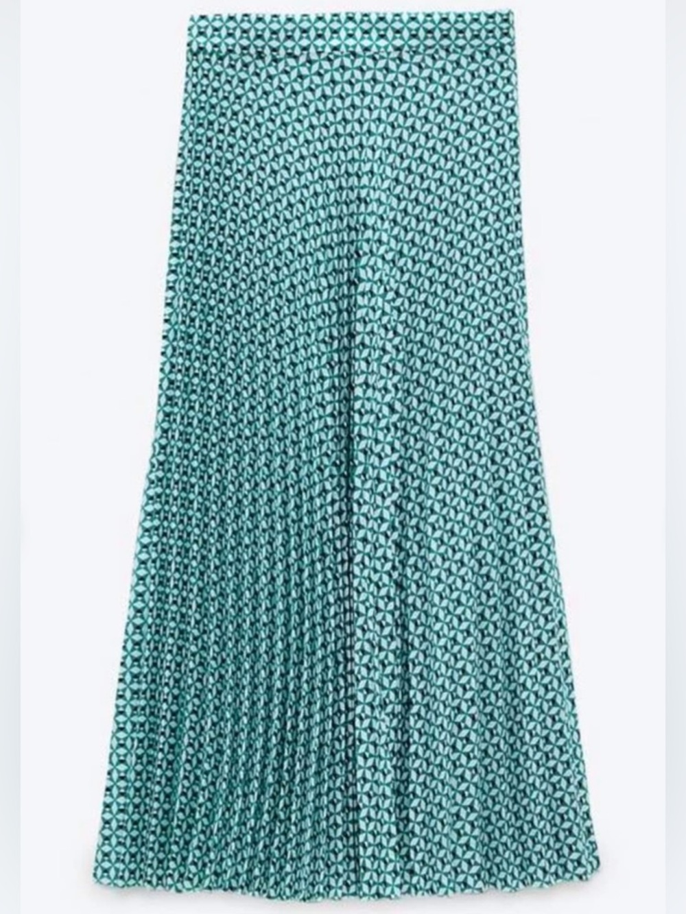 Zara Satin Patterned Skirt Green and White